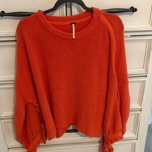Free People Vibrant Orange Crew Neck Sweater
